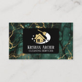 グリーン金ゴールドブラック大理石クリーニングハウスメイド 名刺 (裏面)