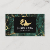 グリーン金ゴールドブラック大理石美容師ヘアサロン 名刺 (裏面)