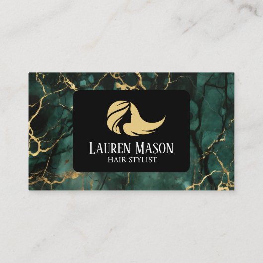 グリーン金ゴールドブラック大理石美容師ヘアサロン 名刺 (裏面)
