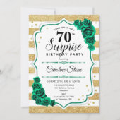 グリーン金ゴールドホワイトサプライズ70誕生日 招待状 (正面)