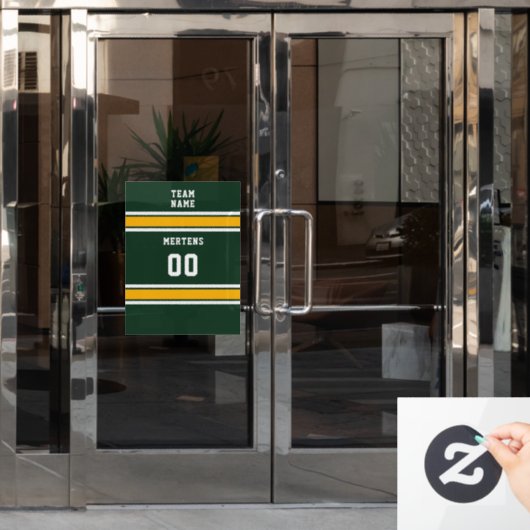 グリーン金ゴールドホワイトスポーツジャージーチーム名番号 ウィンドウサイン (オフィスドア)