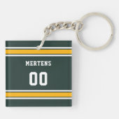 グリーン金ゴールドホワイトスポーツジャージーチーム名番号 キーホルダー (裏面)