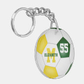 グリーン金ゴールドホワイトチームカラーサッカーバッグラベル キーホルダー (正面左)