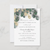 グリーン金ゴールドホワイトファースト・ホリー・コミュニオンクロス 招待状 (正面)
