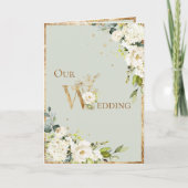 グリーン金ゴールドホワイトフローラエレガントな結婚式 招待状 (正面)