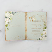 グリーン金ゴールドホワイトフローラエレガントな結婚式 招待状 (内部)