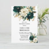グリーン金ゴールドホワイトフローラブリデスメイドランチョン 招待状 (スタンド正面)