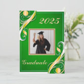 グリーン金ゴールドホワイト卒業2025 招待状 (スタンド正面)