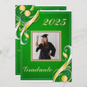 グリーン金ゴールドホワイト卒業2025 招待状 (正面/裏面)