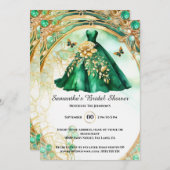 グリーン金ゴールドボールガウンフローラ蝶の花嫁になる 招待状 (正面/裏面)