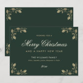 グリーン金ゴールドメリークリスマスハッピーニューイヤーカード シーズンカード (正面/裏面)
