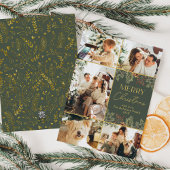 グリーン金ゴールドメリークリスマスファミリーフォトカード シーズンカード