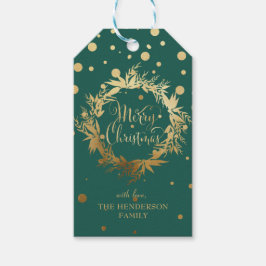 グリーン金ゴールドメリークリスマスユーカリリース ギフトタグ