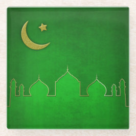 グリーン金ゴールドモスクムーンスター ガラスコースター