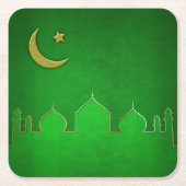 グリーン金ゴールドモスクムーンスター スクエアペーパーコースター (正面)