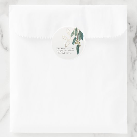 グリーン金ゴールドユーカリプタスブランチ我々はアドレスを移動した ラウンドシール (バッグ)