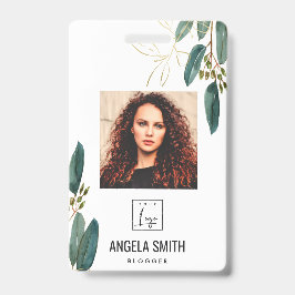 グリーン金ゴールドユーカリ従業員写真バーコード バッジ