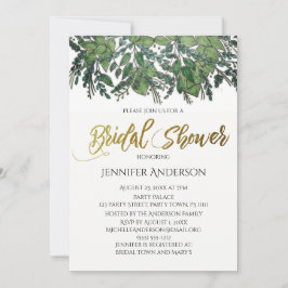 グリーン金ゴールドリーフブライダルシャワー 招待状