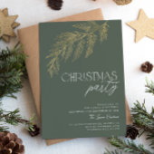グリーン金ゴールドリーフモダンクリスマスパーティーホリデイ 招待状