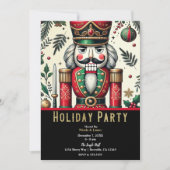 グリーン金ゴールドレッドくるみ割りカークリスマスホリデーパーティー 招待状 (正面)
