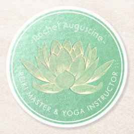グリーン金ゴールドロータスヨガスタジオメディテーションインストラクター ラウンドペーパーコースター