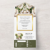 グリーン金ゴールドワイナリートスカンヴィンヤードアルフレスコテーブル オールインワン招待状 (内側)