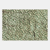 グリーン金ゴールドヴィンテージクリスマススノーフレーク星点 ラッピングペーパーシート (正面3)