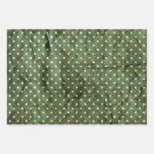 グリーン金ゴールドヴィンテージクリスマススノーフレーク星点 ラッピングペーパーシート (正面2)