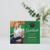 グリーン金ゴールド卒業写真カスタム2024年卒業 ポストカード (スタンド正面)