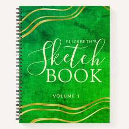 グリーン金ゴールド名前をカスタムするモダンスケッチブック ノートブック