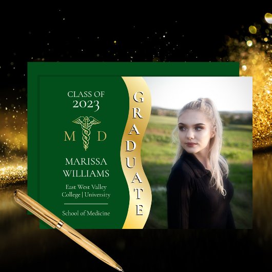 グリーン金ゴールド大学院生Wave Caduceus MD Medical Grad 案内状