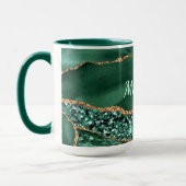 グリーン金ゴールド大理石グリッターエメラルド名前をカスタムするマグ マグカップ (左)