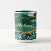 グリーン金ゴールド大理石グリッターエメラルド名前をカスタムするマグ マグカップ (中央)