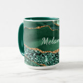 グリーン金ゴールド大理石グリッターエメラルド名前をカスタムするマグ マグカップ (正面左)
