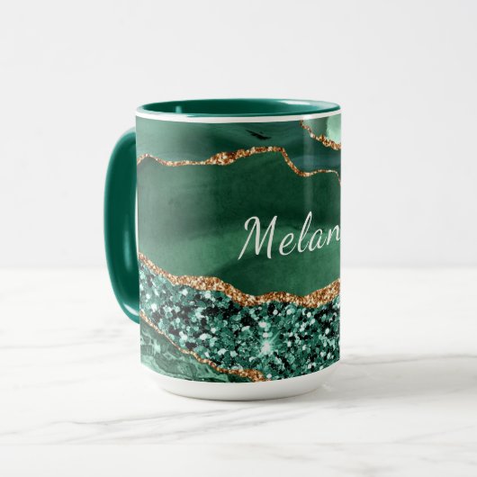 グリーン金ゴールド大理石グリッターエメラルド名前をカスタムするマグ マグカップ (正面左)