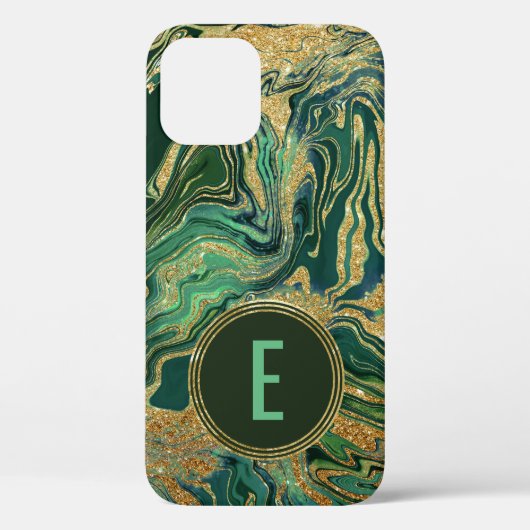 グリーン金ゴールド大理石グリッターモノグラム Case-Mate iPhoneケース (裏面)