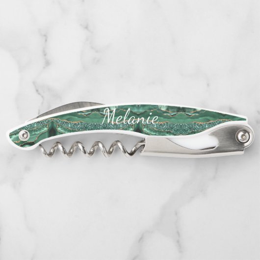 グリーン金ゴールド大理石名前をカスタムするウェイターコルクねじ ソムリエナイフ (裏面)