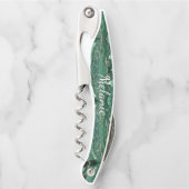 グリーン金ゴールド大理石名前をカスタムするウェイターコルクねじ ソムリエナイフ (正面)