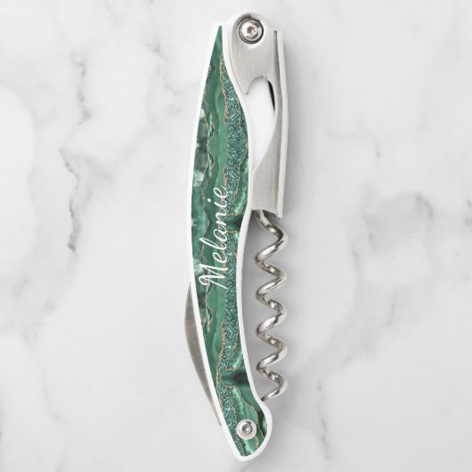 グリーン金ゴールド大理石名前をカスタムするウェイターコルクねじ ソムリエナイフ (裏面)