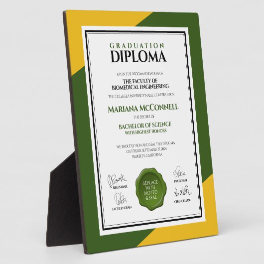 グリーン金ゴールド学校大学卒業証書 フォトプラーク (側面)