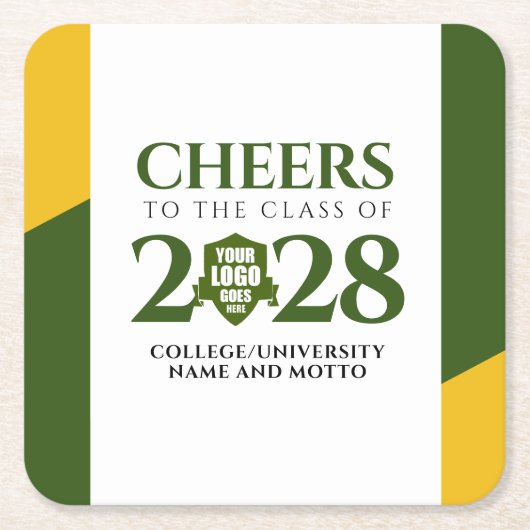 グリーン金ゴールド学校大学卒業 スクエアペーパーコースター (正面)