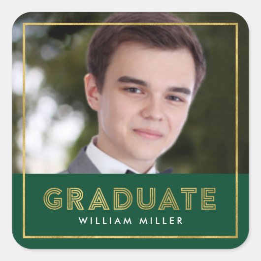 グリーン金ゴールド幾何学写真研究科 スクエアシール (正面)