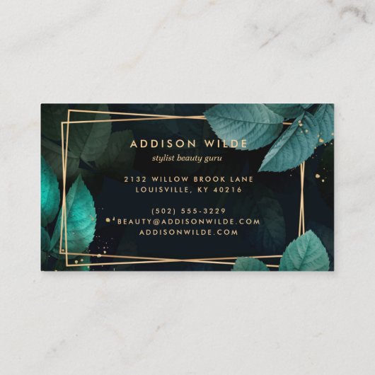 グリーン金ゴールド幾何学植物葉品モダン 名刺 (裏面)