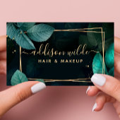 グリーン金ゴールド幾何学植物葉品モダン 名刺