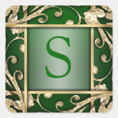 グリーン金ゴールド格子モノグラム封筒用シール スクエアシール (正面)