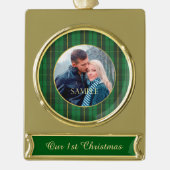 グリーン金ゴールド格子縞 ゴールドプレートバナーオーナメント (正面)