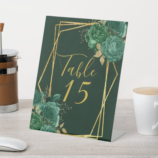 グリーン金ゴールド植物性花模様結婚のテーブル番号 台座サイン (インサイチュ)