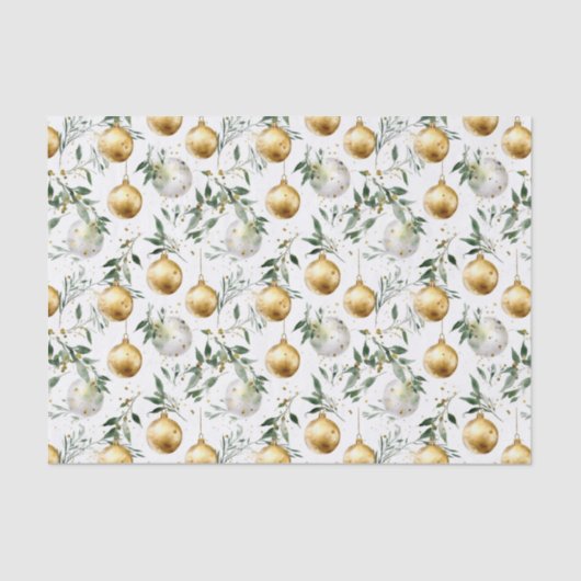 グリーン金ゴールド水彩オーナメントクリスマス 薄葉紙 (正面)