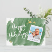 グリーン金ゴールド熱帯水色ホリデーフォトカード (スタンド正面)