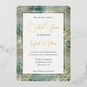 グリーン金ゴールド熱帯離れブライダルシャワー 箔招待状 (正面)